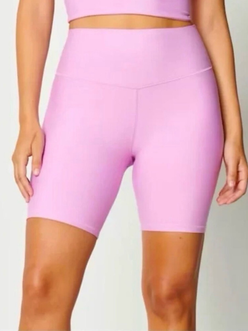 High-Rise Pink Bike Shorts with Sculpting Waistband